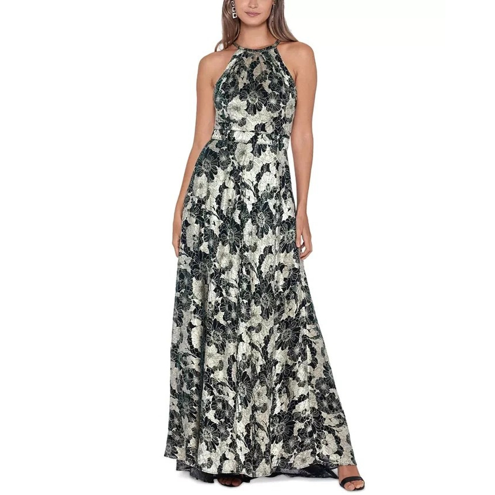 Betsy & Adam Women's Long Halter Wrap Foil Print Dress, Size 4, MSRO: 279$